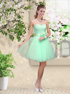 Tulle Sleeveless Knee Length Dama Dress for Quinceanera and Lace and Belt
