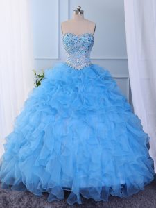 Sleeveless Beading and Embroidery and Ruffled Layers Lace Up Quince Ball Gowns