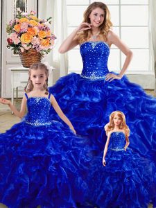 Royal Blue Sleeveless Beading and Ruffles Floor Length Sweet 16 Quinceanera Dress