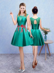On Sale Turquoise Lace Up Scoop Embroidery Dama Dress Taffeta Sleeveless