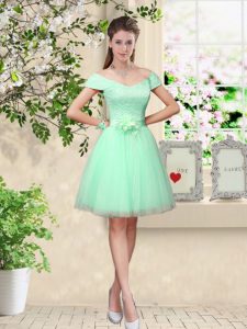 Knee Length Lace Up Dama Dress for Quinceanera Apple Green for Prom and Party with Belt