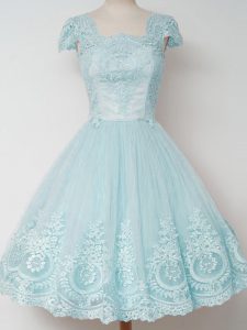 Tulle Cap Sleeves Knee Length Quinceanera Court Dresses and Lace