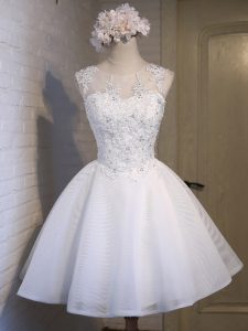 White Organza Lace Up Scoop Sleeveless Mini Length Quinceanera Court Dresses Lace