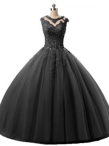 Black Sleeveless Tulle Lace Up Quinceanera Dresses for Military Ball and Sweet 16 and Quinceanera