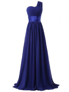 Sophisticated Ruching Court Dresses for Sweet 16 Royal Blue Lace Up Sleeveless Floor Length