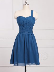 Sumptuous Mini Length Blue Court Dresses for Sweet 16 One Shoulder Sleeveless Zipper