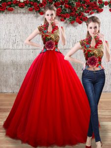 Sleeveless Lace Up Floor Length Appliques Quince Ball Gowns