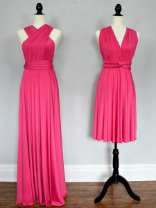 Floor Length Empire Sleeveless Hot Pink Dama Dress Lace Up