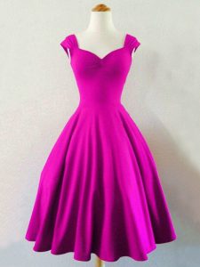 Popular Knee Length Fuchsia Dama Dress for Quinceanera Straps Sleeveless Lace Up