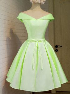 Taffeta Off The Shoulder Cap Sleeves Lace Up Belt Quinceanera Court Dresses in Yellow Green