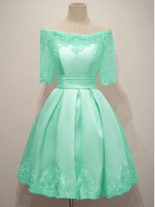 Turquoise Half Sleeves Taffeta Lace Up Quinceanera Court Dresses for Prom and Party and Wedding Party