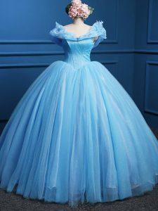 Dramatic Baby Blue Sleeveless Floor Length Appliques Zipper Sweet 16 Quinceanera Dress