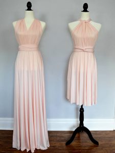 Baby Pink and Peach Sleeveless Chiffon Lace Up Dama Dress for Quinceanera for Prom and Wedding Party