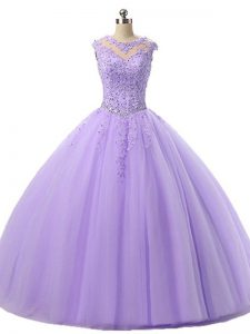 Best Lavender Sweet 16 Dresses Military Ball and Sweet 16 and Quinceanera with Beading and Lace Scoop Sleeveless Lace Up