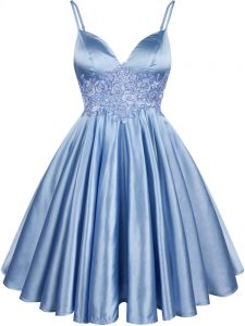 Admirable Spaghetti Straps Sleeveless Lace Up Quinceanera Court Dresses Light Blue Elastic Woven Satin