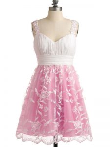 Fantastic Empire Court Dresses for Sweet 16 Rose Pink Straps Lace Sleeveless Knee Length Lace Up
