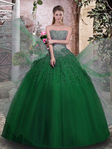 Fantastic Dark Green Sleeveless Tulle Lace Up 15th Birthday Dress for Military Ball and Sweet 16 and Quinceanera