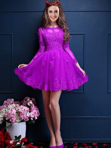 New Style Eggplant Purple 3 4 Length Sleeve Chiffon Lace Up Court Dresses for Sweet 16 for Prom and Party