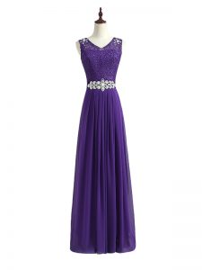 Romantic Lavender V-neck Zipper Beading and Lace Quinceanera Court Dresses Sleeveless