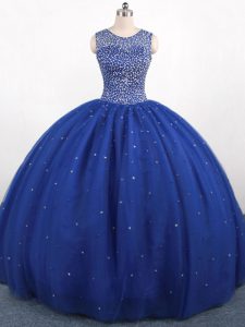 Classical Tulle Sleeveless Floor Length Quinceanera Gown and Beading