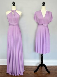 Gorgeous Halter Top Sleeveless Damas Dress Floor Length Ruching Lilac Chiffon