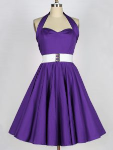 Affordable Purple Sleeveless Knee Length Ruching Zipper Quinceanera Court Dresses