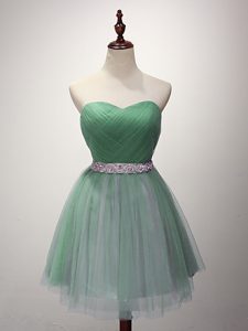 Sophisticated Green A-line Beading and Ruching Quinceanera Dama Dress Lace Up Tulle Sleeveless Mini Length