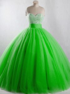 Wonderful Tulle Sleeveless Floor Length Quince Ball Gowns and Beading