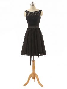 Black Bateau Neckline Lace and Belt Quinceanera Court Dresses Sleeveless Zipper