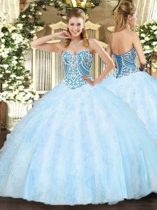 Edgy Sweetheart Sleeveless Lace Up Sweet 16 Dresses Light Blue Tulle