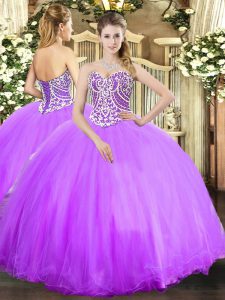 Latest Lavender Sweetheart Lace Up Beading Quinceanera Dresses Sleeveless