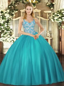 Clearance Straps Sleeveless Lace Up Sweet 16 Dress Teal Tulle