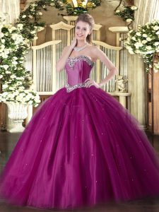 New Arrival Floor Length Fuchsia Military Ball Gown Sweetheart Sleeveless Lace Up