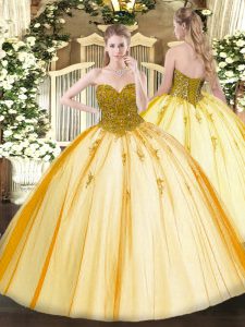 Lovely Gold Sweetheart Lace Up Beading 15 Quinceanera Dress Sleeveless