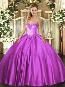 Exquisite Fuchsia Lace Up Quinceanera Gowns Beading Sleeveless Floor Length