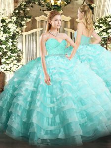 Sleeveless Zipper Floor Length Beading and Lace and Ruffled Layers Ball Gown Prom Dress