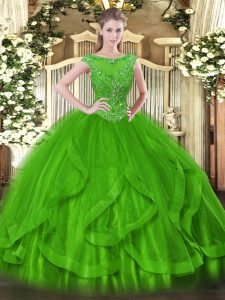 Chic Ball Gowns Sweet 16 Dress Green Scoop Tulle Sleeveless Floor Length Zipper
