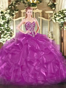 Beauteous Sweetheart Sleeveless Organza Quince Ball Gowns Beading and Ruffles Lace Up