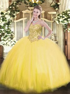 Free and Easy Gold Sweetheart Lace Up Appliques Ball Gown Prom Dress Sleeveless