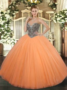Admirable Orange Lace Up Sweetheart Beading Sweet 16 Quinceanera Dress Tulle Sleeveless