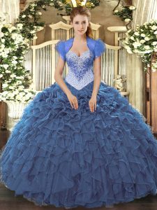 Navy Blue Sleeveless Organza Lace Up Quinceanera Dresses for Military Ball and Sweet 16 and Quinceanera