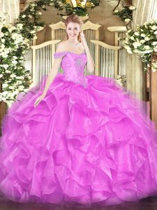 Lilac Sleeveless Beading and Ruffles Floor Length 15 Quinceanera Dress