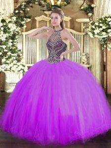 Halter Top Sleeveless Lace Up Quinceanera Dress Lilac Tulle