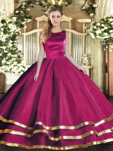 Spectacular Scoop Sleeveless Tulle Quince Ball Gowns Ruffled Layers Lace Up