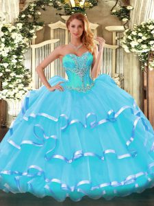 Most Popular Sleeveless Lace Up Beading and Ruffled Layers 15 Quinceanera Dress