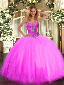 Floor Length Ball Gowns Sleeveless Fuchsia Quinceanera Gown Lace Up