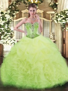 Yellow Green Quinceanera Gowns Organza Sleeveless Beading and Ruffles