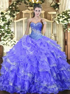 Fabulous Organza Sweetheart Sleeveless Lace Up Beading and Ruffled Layers Sweet 16 Dresses in Blue