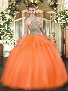 Suitable Sleeveless Lace Up Floor Length Beading and Ruffles Quinceanera Dress