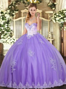 Floor Length Lace Up Vestidos de Quinceanera Lavender for Military Ball and Sweet 16 and Quinceanera with Beading and Appliques